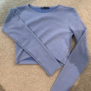 Zara Women's Light Blue Ribbed Crop Top size medium